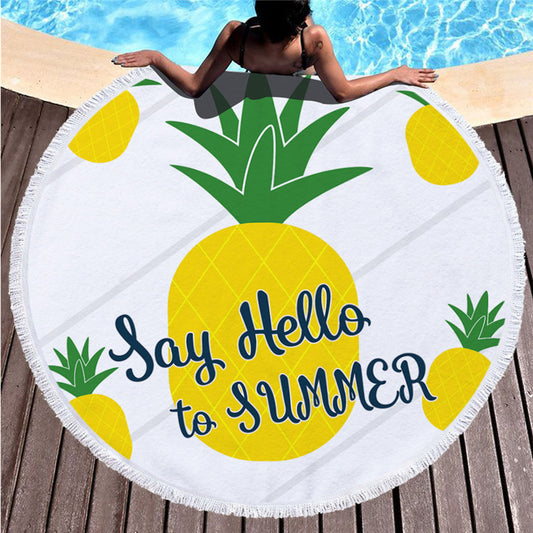 Rund strandhandduk med somriga motiv