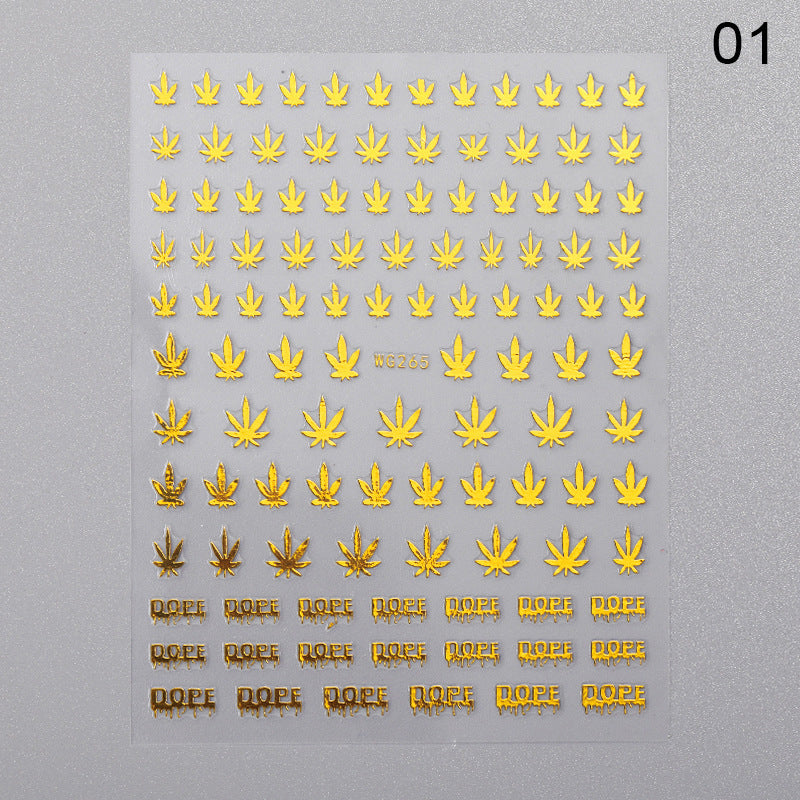 Nail Art New Large 3D Maple Leaf Sticker DIY 6-color Laser Bronzing Nail Decal