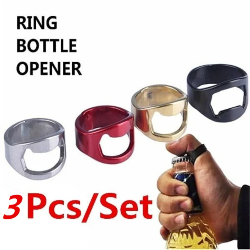 Fingerringar Flasköppnare 3-pack - Kreativa Rostfria Stålringar