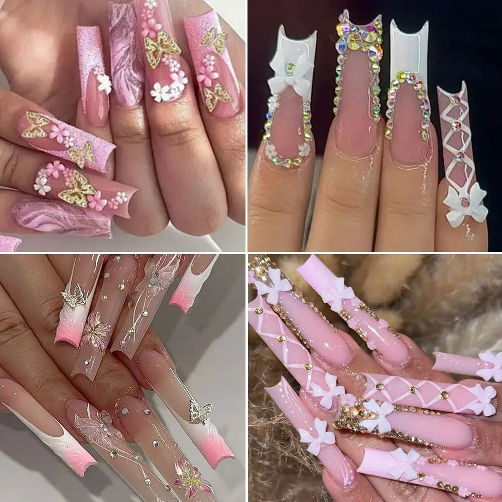 3D Fjäril Nageldekorationer - 12 Grids Box med Metallfjärilar & Blommor