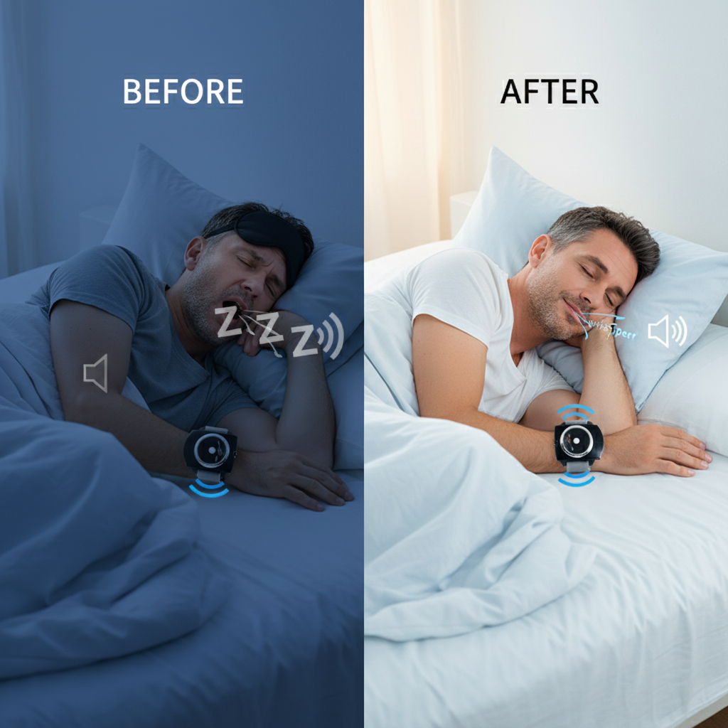 Före och efter sömn utan snarkning