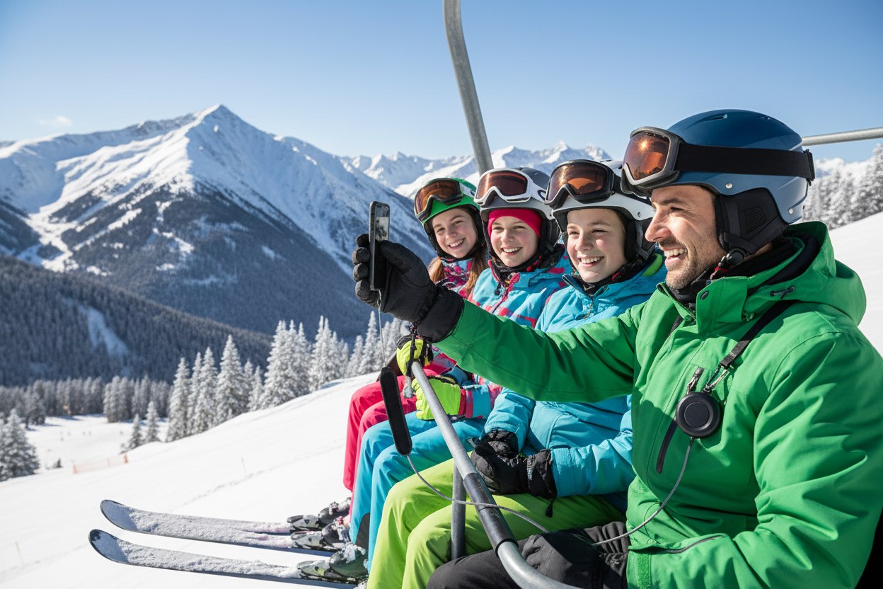 Familjen tar kort i liften