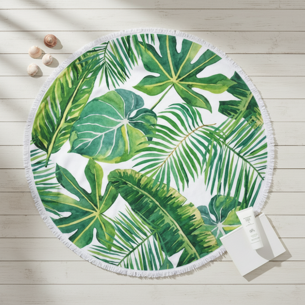 Flat-lay av rund strandhandduk