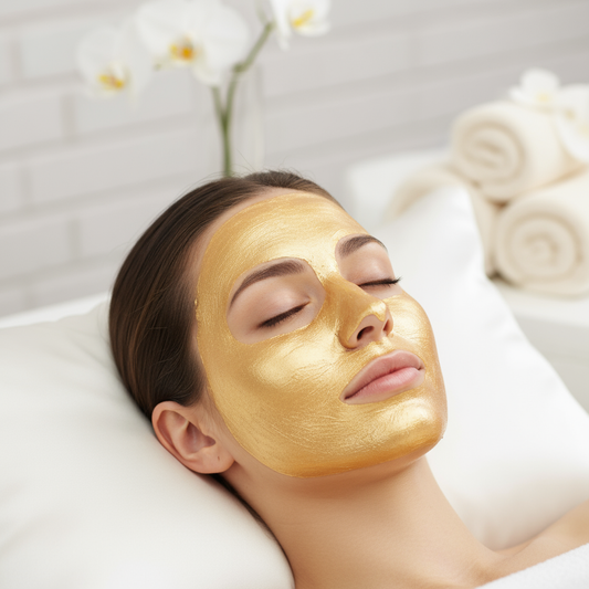 Guld collagen mask på ansikte