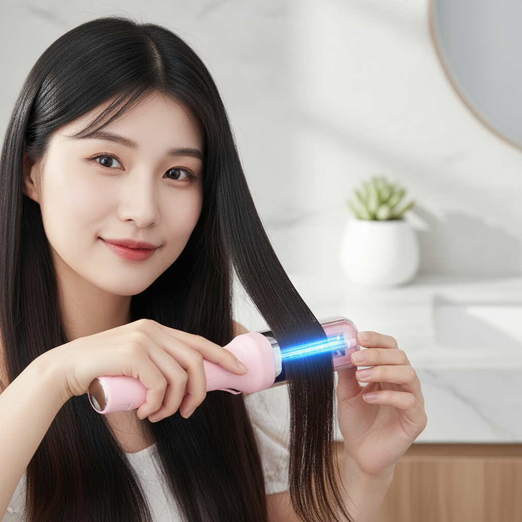 Kvinna använder hårtoppstrimmer