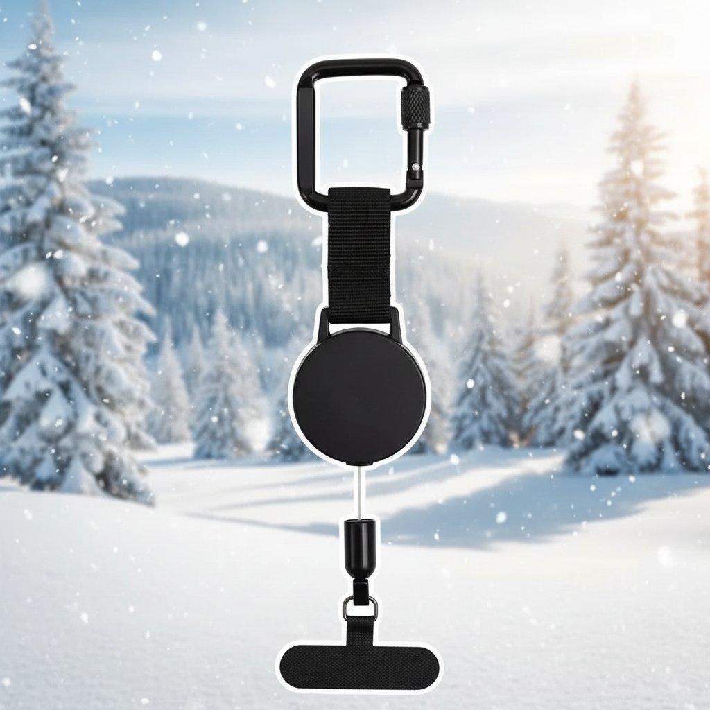 Mobilhållare komplett produkt med snöig bakgrund