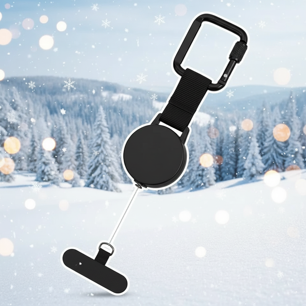 Mobilhållare med snöig bakgrund