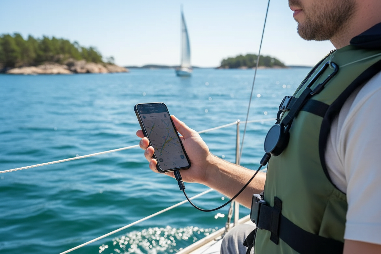 Mobilhållare vid båtliv