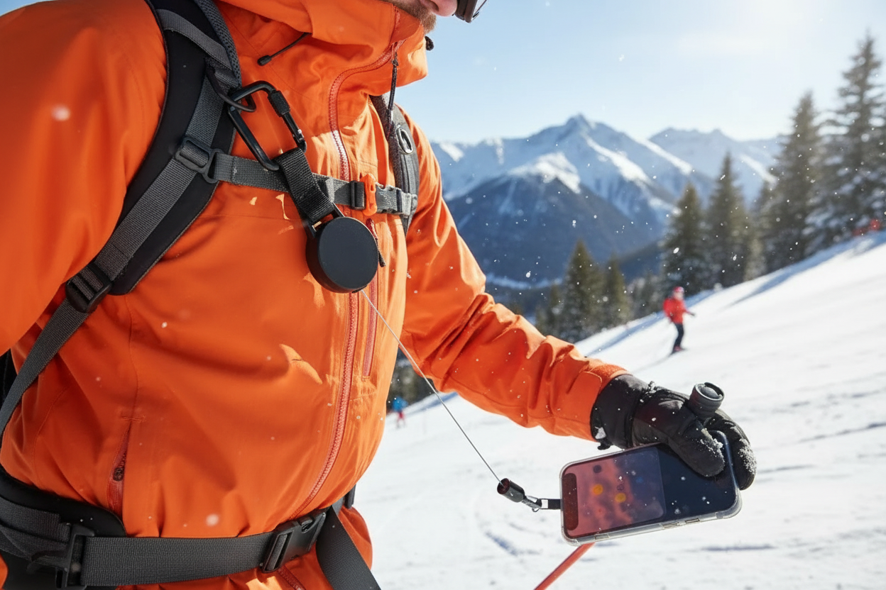 Mobilhållare vid utförsåkning