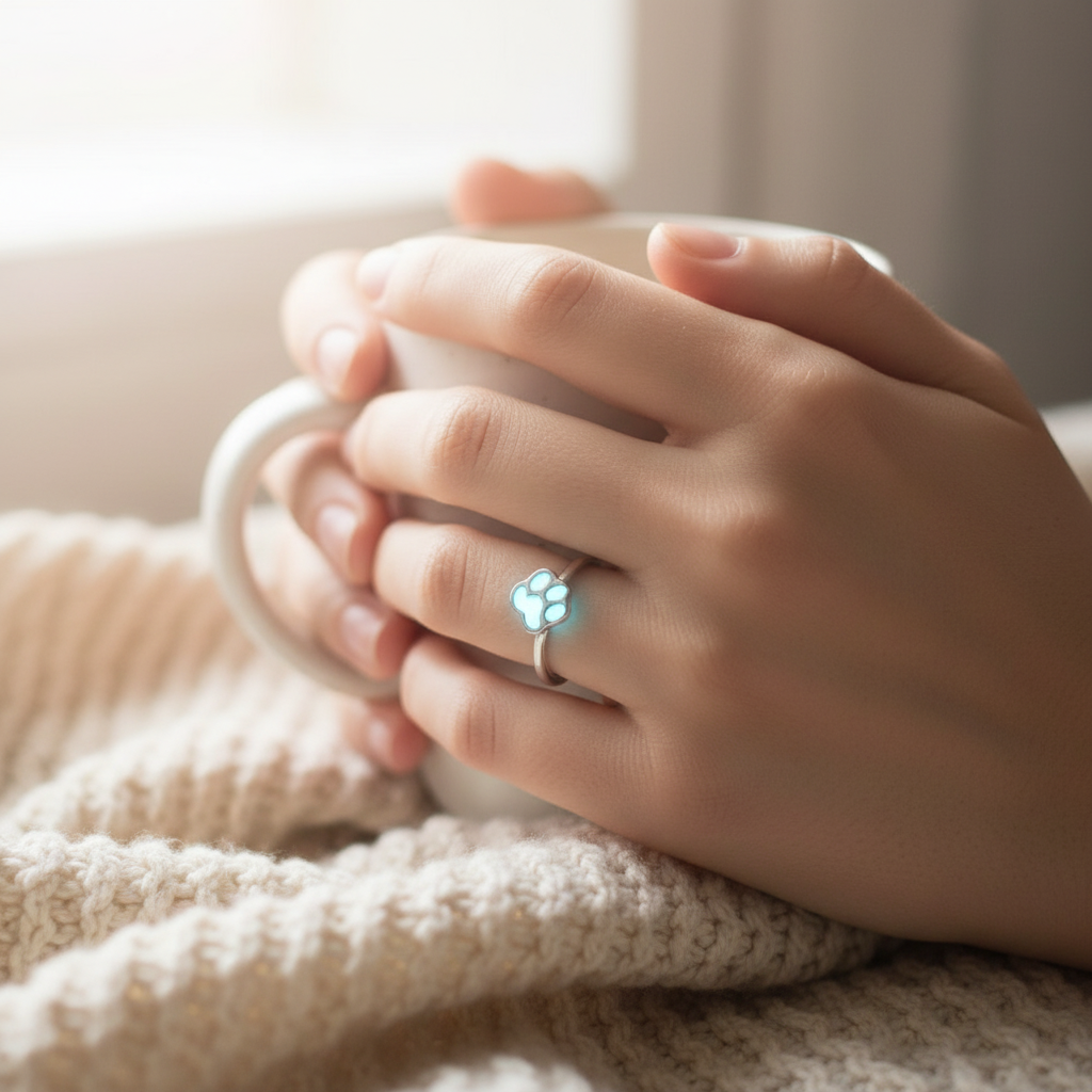 Närbild av tassring på hand