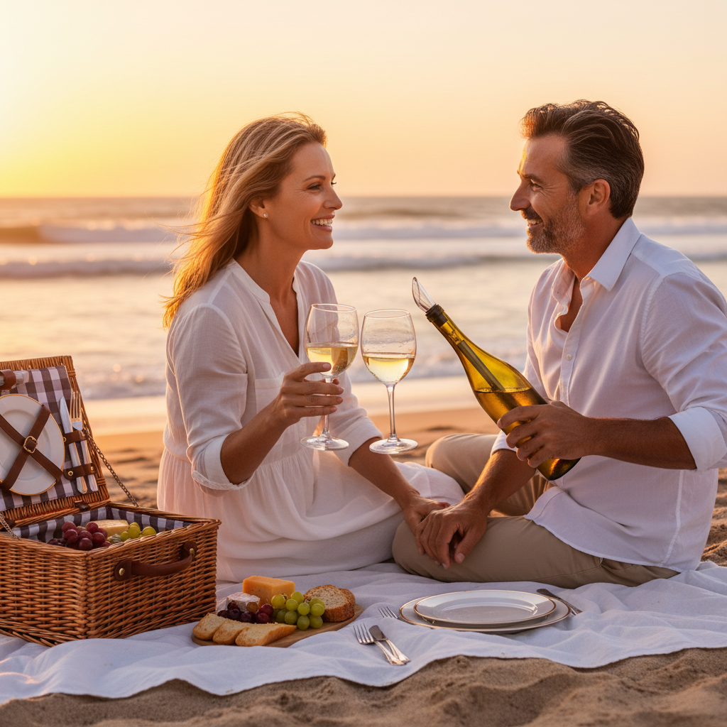 Par med vinkylare vid havet