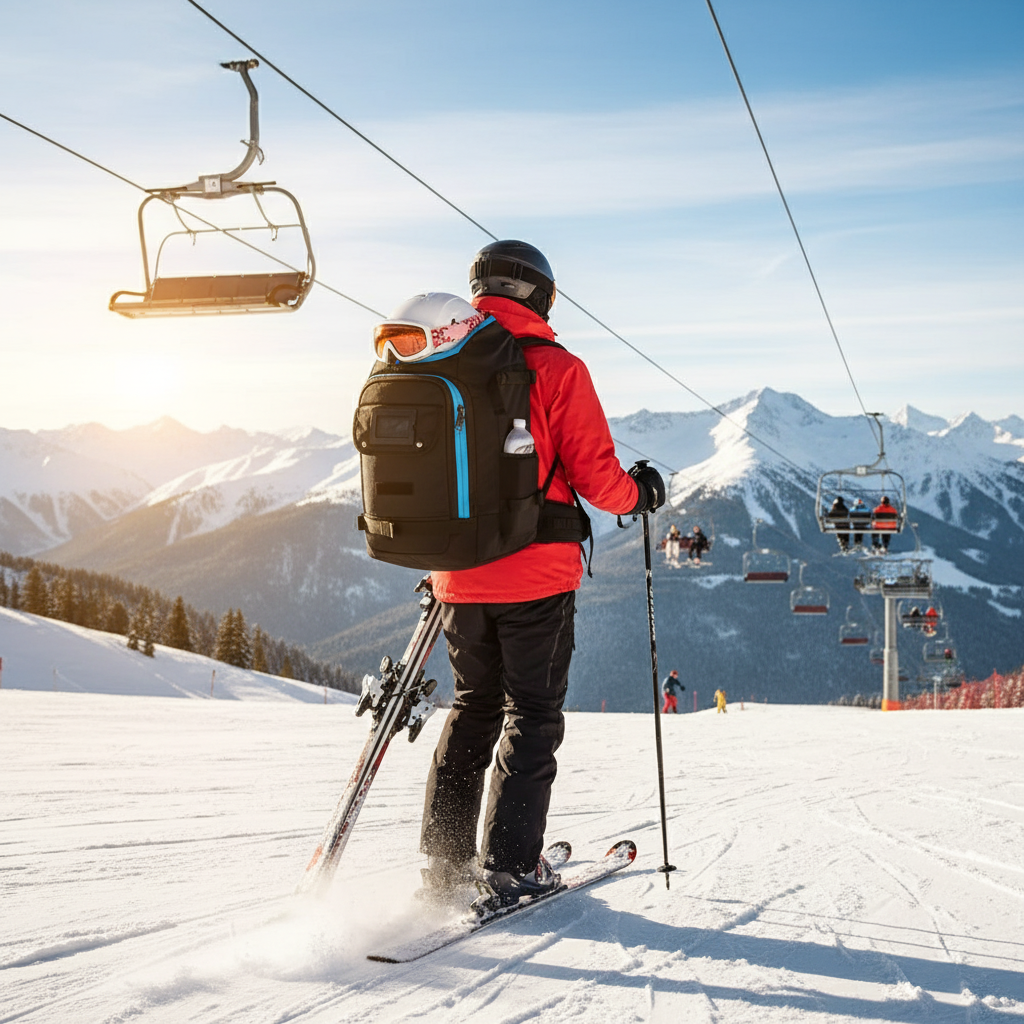 Skidväska ryggsäck på skidort