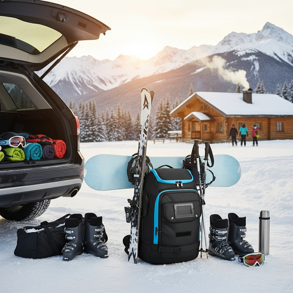 Skidväska vid bilparkering